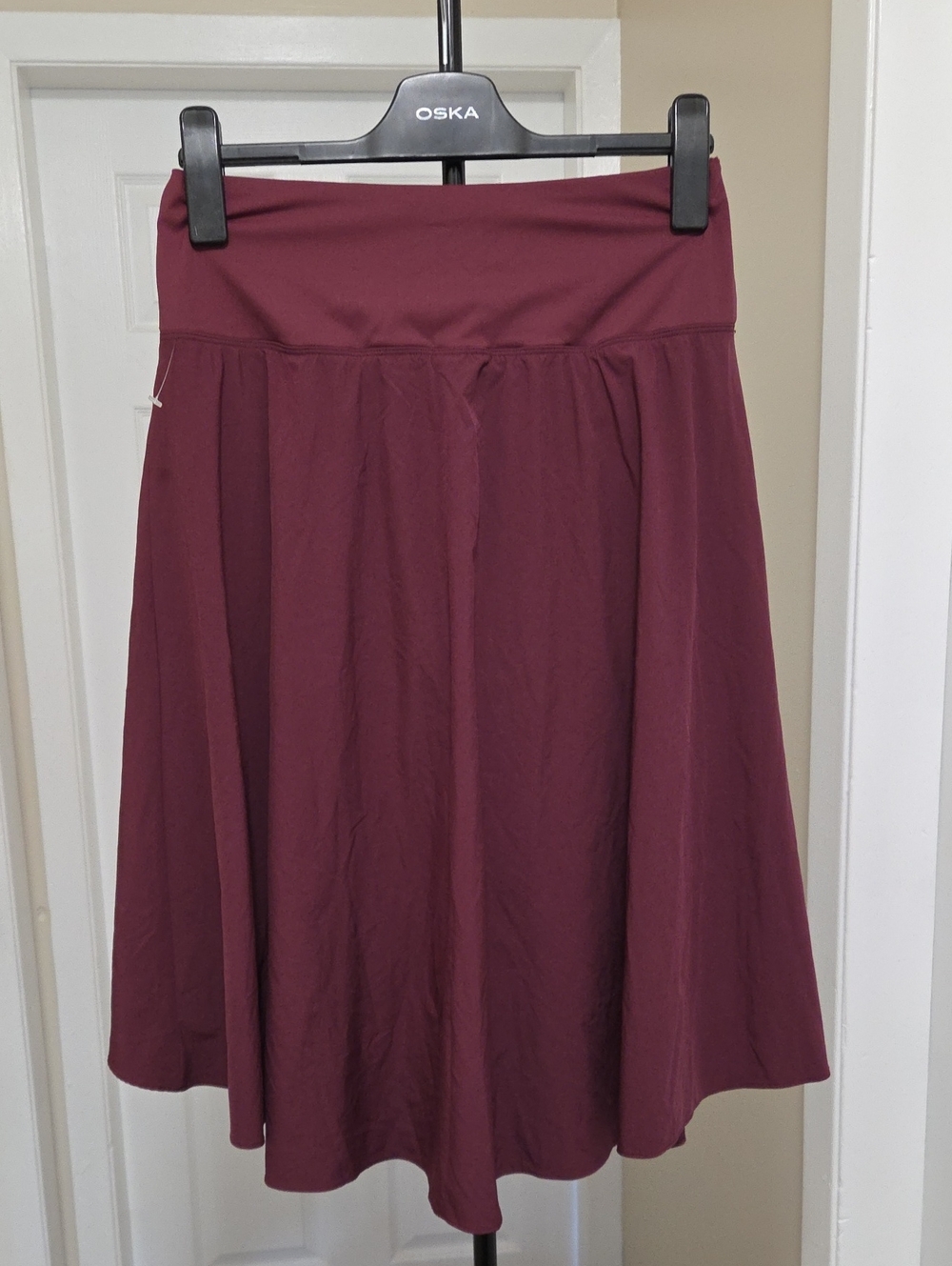 HALARA Burgundy High-Low Ruffle Wrap Skirt Flowy Asymmetrical Midi Skirt - Picture 5 of 7